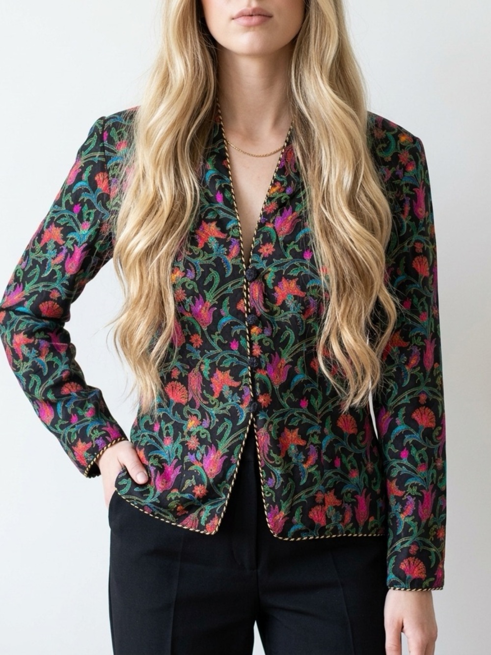 Vintage Retro Adrianna Papell 100% Silk Maximalist Heirloom Romance blazer Jacke